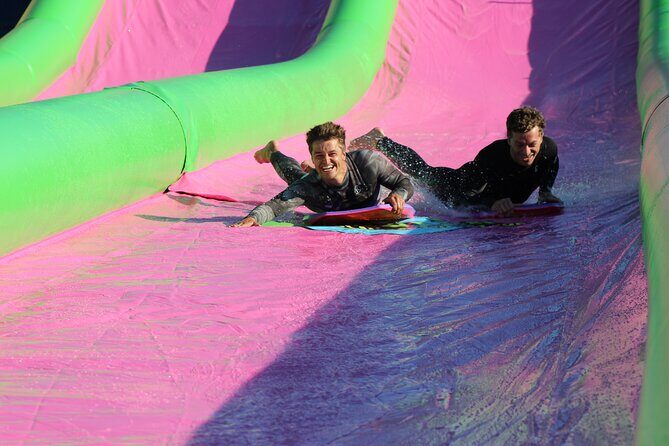 A monster 360ft long slip and slide session in BUDE, Cornwall - Getting set up near Widemouth Bay: ramp time and your first launch